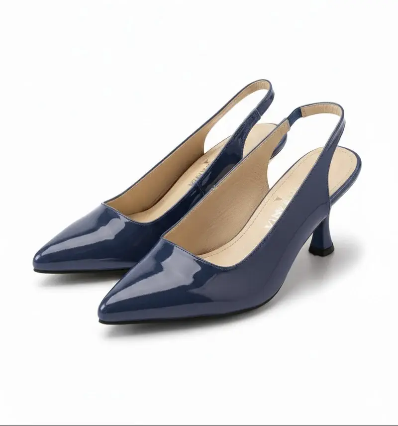 Shiny Step Slingback Heels C-103