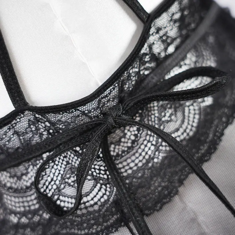 Sheer Embroidered Cutout Long Dress Fine Mesh Lingerie
