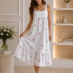 Pink Daisy Embroidered Cotton Dress