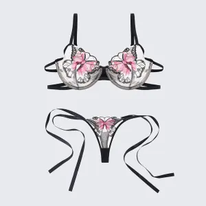 Butterfly Sheer Embroidered Mesh Bra Panty Set