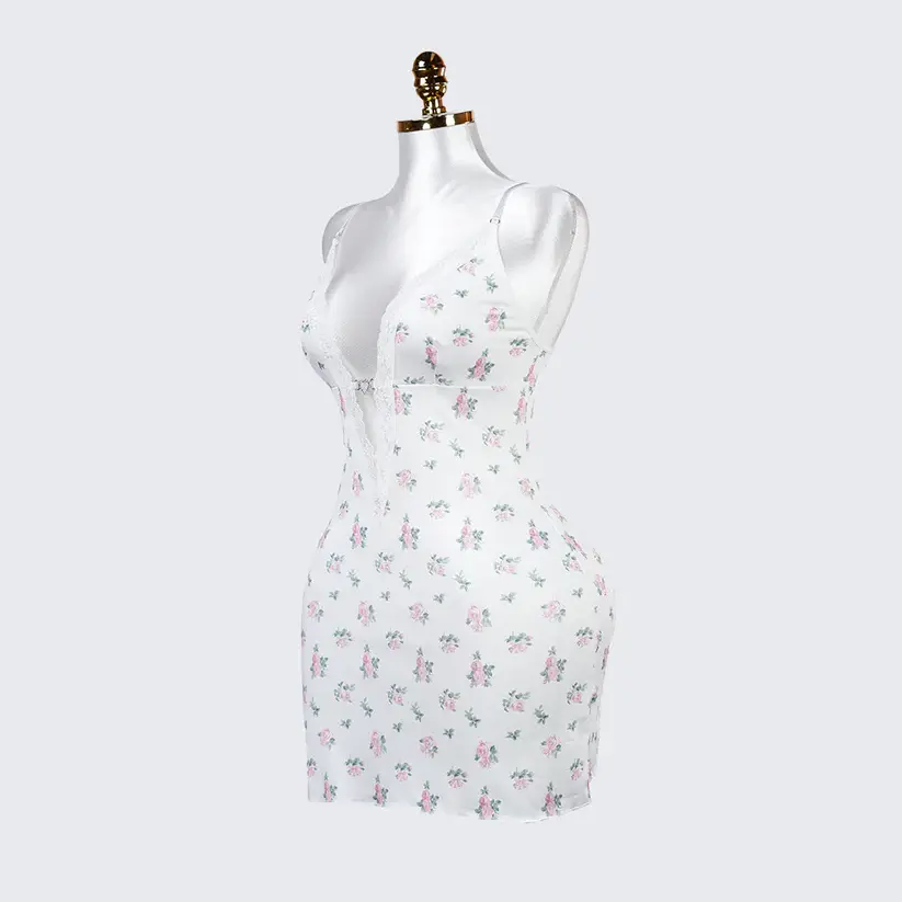Deep V Lace Floral Print Cami Nightdress