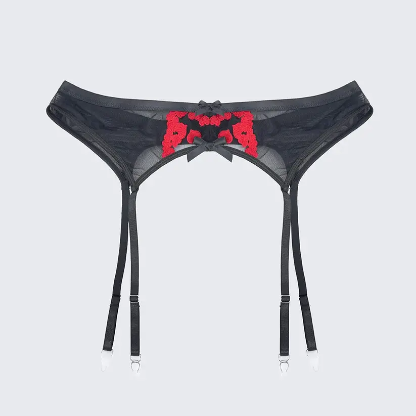 Sexy Heart Print Lace Cutout Three-Piece Lingerie Set