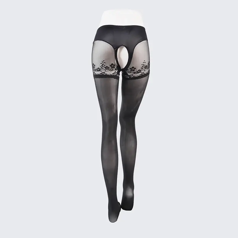High Waist Lace Pantyhose Seamless Glossy 5D Ultra-Thin Crotchless Lingerie