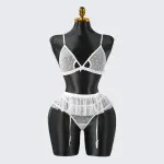 White Lace Embroidery Lingerie Erotic Bra Panty Set