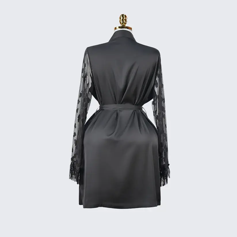 Luxurious Silk Lace Trimmed Kimono Robe