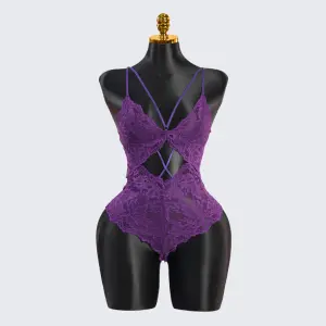 Purple Hollowed-out Lace Bodysuit