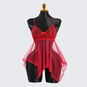 Full-body Lace See-through Top Thong Set