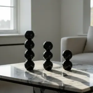 Black Gloss Orb Vases Set