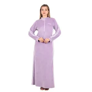 Long Velvet Abaya | Full Sleeves | Double White Side Lines – Elegant Sport Look