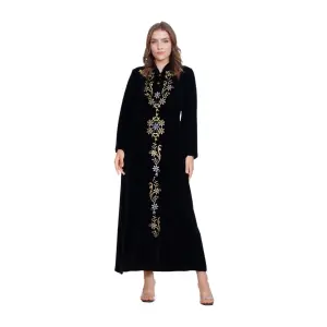 Emerald Green Velvet Maxi Dress with Embroidered Details