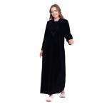 Black Embroidered Velvet Cotton Abaya – Soft Winter Loungewear