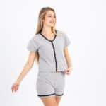 Soft Grey Cotton Buttoned Pajama Set – Short & Chic Comfort