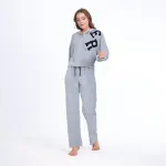 Dark Grey Cotton Pajama Set – Zipper Jacket & Embroidered
