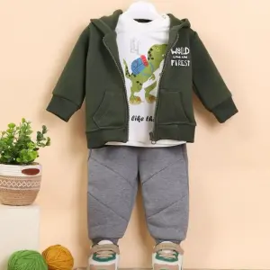 طقم خروجي 3 قطع اولادي ميلتون ديناصور اخضر كيدي