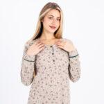 Ribbed Nightgown with Floral Print – Elegant & Soft