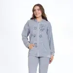 Winter Grey Cotton Pajama Set – Embroidered Jacket & Pants