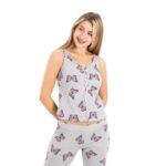 Women’s Butterfly Print Pajama Set – Sleeveless Top & Long Pants