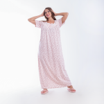 Embroidered cotton summer nightgown – long, wide sleeve design for comfort and ventilatio