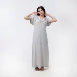 Long Cotton Nightgown with Floral Embroidery