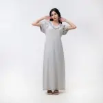 Long Cotton Nightgown with Floral Embroidery