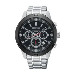 SEIKO Men's Hand Watch CHRONOGRAPH Stainless Band, Black Dial SKS611P1