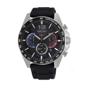 SEIKO Men's Watch CHRONOGRAPH Black Rubber Strap, Black Dial SSB347P1