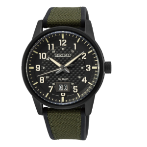 SEIKO Men's Hand Watch QUARTZ Oily Rubber Strap, Black Dial SUR325P1