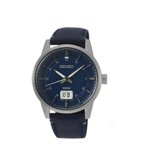 SEIKO Men's Hand Watch QUARTZ Blue Leather Strap, Blue Dial SUR287P1