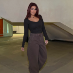 Baggy Jeans with Double Button & X Tie 2B Brown