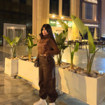 Baggy Jeans with Double Button & X Tie 2B Brown