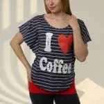 3-Piece Cotton Pajama Set – I Love Coffee Print, Comfortable Summer Sleepwear