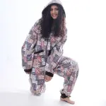 Cozy Printed Girls’ Jumpsuit – Full-Length Loungewear with Zipper & Pockets