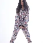 Cozy Printed Girls’ Jumpsuit – Full-Length Loungewear with Zipper & Pockets