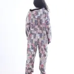 Cozy Printed Girls’ Jumpsuit – Full-Length Loungewear with Zipper & Pockets