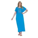 Bright Blue Maxi Dress with Embroidered Front
