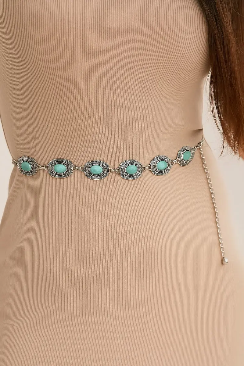 Turquoise Stone Chain Belt U-23