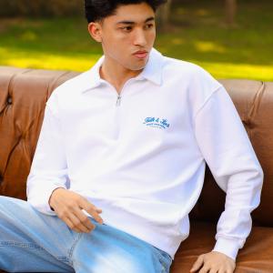 White Faith and Luck Half Zip Sweatshirt