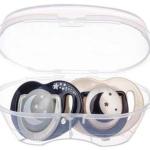 "MAMAJOO TWIN ORTHODONTIC SILICONE SOOTHERS BLACK&PEARL / NIGHT&DAY 0M+ WITH STERILIZATION & STORAGE BOX"