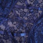 Blue Lace Floral Embroidery See-through Beaded Chemises