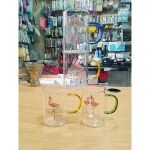A flamingo-themed thermal glass mug, perfect for your summer drinks.