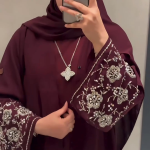 Royal Burgundy Abaya with Silver Embroidery