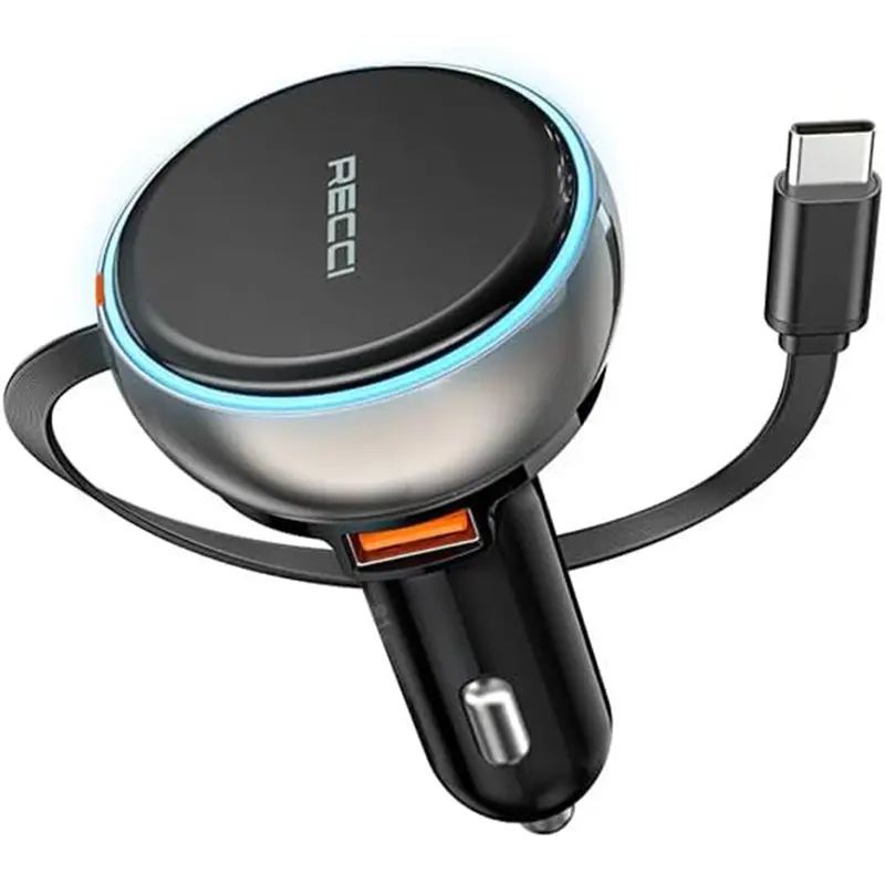 Recci RQ10 3-in-1 81W Fast Car Charger for Multiple Devices - Black