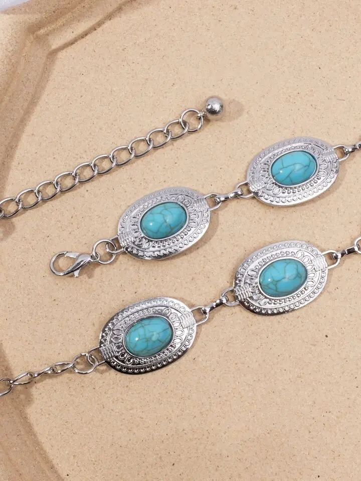 Turquoise Stone Chain Belt U-23