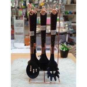 Falmer Kitchen Tool Set - 7 Pieces with Holder - Black * Copper