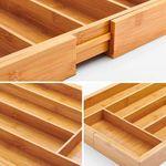 Multipurpose drawer organizer made of water-resistant bamboo wood, divided into 7 compartments, including 2 movable compartments - kitchen tool divider