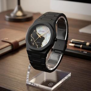 ساعة SKMEI رجالي اسود-ابيض عقارب ذهبي Carbon Fiber