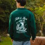 Green Faith and Luck Half Zip Sweatshirt
