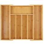 Multipurpose drawer organizer made of water-resistant bamboo wood, divided into 7 compartments, including 2 movable compartments - kitchen tool divider