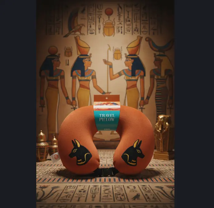 وسادة سفر فاخرة للرقبة بتصميم أنوبيس (الرمز المصري القديم) - رمادي