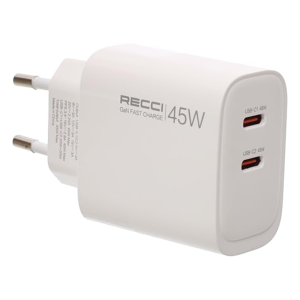 Recci Charger with Dual USB-C Ports 45W Gan EU Plug â€“ RC101E